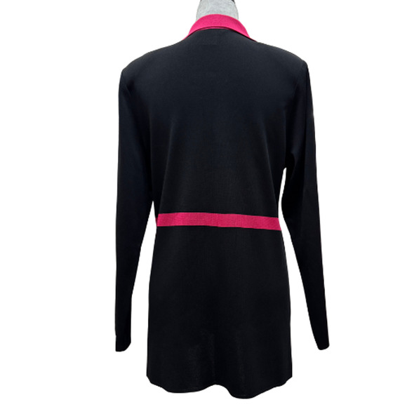Misook Black & Pink Open Cardigan Jacket Tunic Sweater L Acrylic Knit Made Korea - Picture 2 of 7